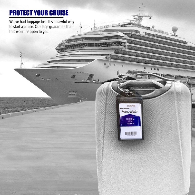 Cruise On Cruise Luggage Tag Holder [4 Pack] - Fits All Carnival & Seabourn Ships & Tags - Cruise Essentials 2026 & 2027 - Waterproof & Clear Luggage Tags - Image 5